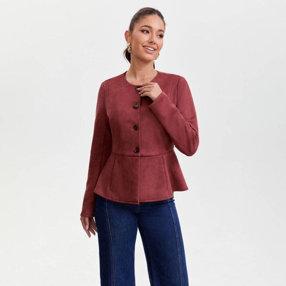 Women's Faux Suede Peplum Hem Jacket - A New Day Caramel M